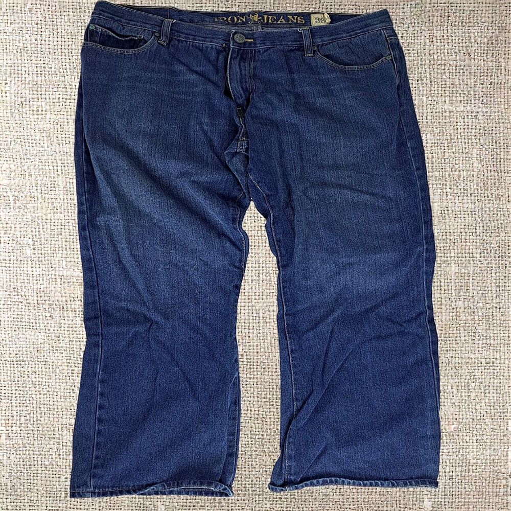 Iron Jeans Vintage USA Dark Denim Straight Leg 38x32 Pockets Zip Logo Button